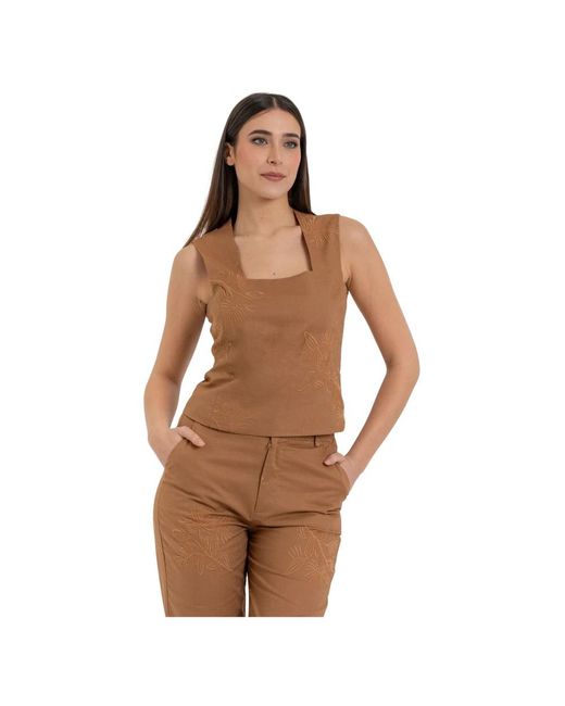 Kocca Brown Sleeveless Tops