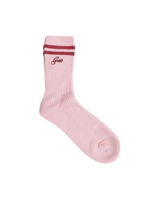 Guess Ondergoed ,Roze ,Katoen Ribbed Crew Socks in het Pink