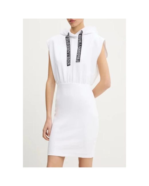 Karl Lagerfeld White Kleid Frau Klj Sless Hoodie Dress