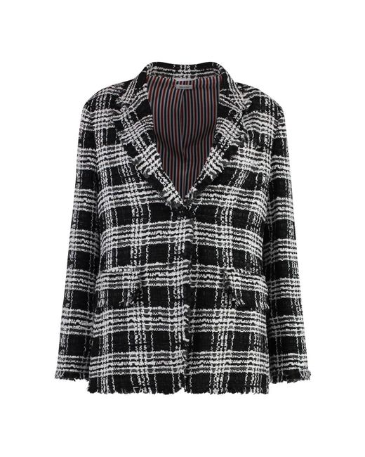 Thom Browne Jassen ,Zwart ,Tweed Klassieke Tweed Blazer Met Zakken in het Black