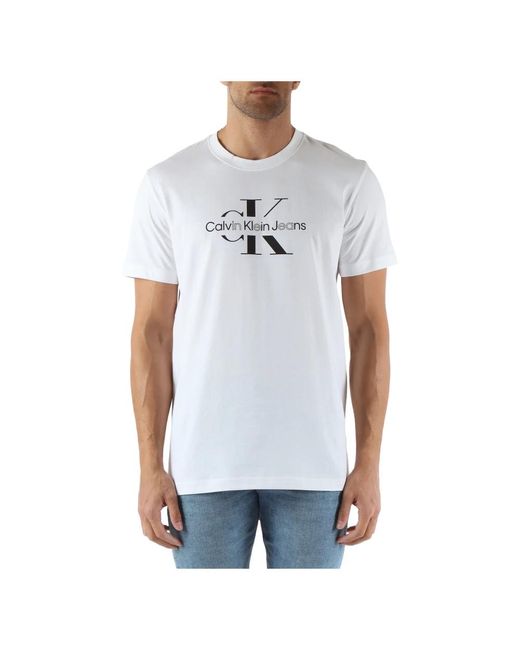 Calvin Klein Baumwoll logo print rundhals t-shirt in White für Herren