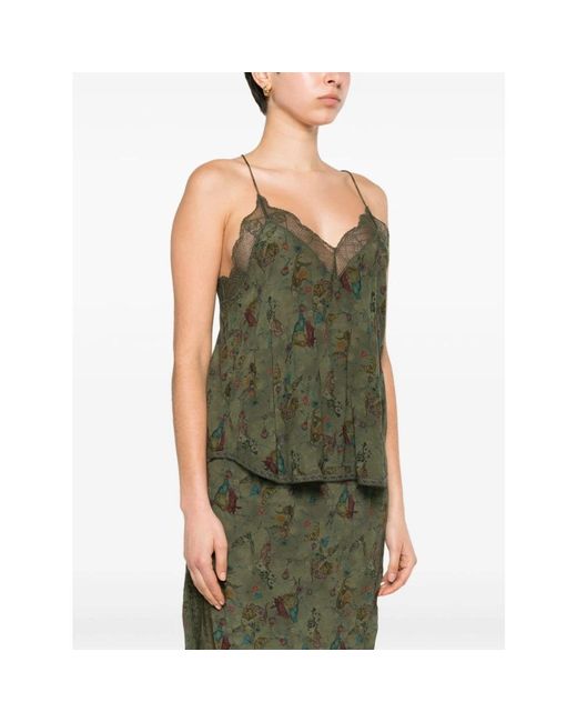 Zadig & Voltaire Green Christy Lace-trim Woven Camisole Vest