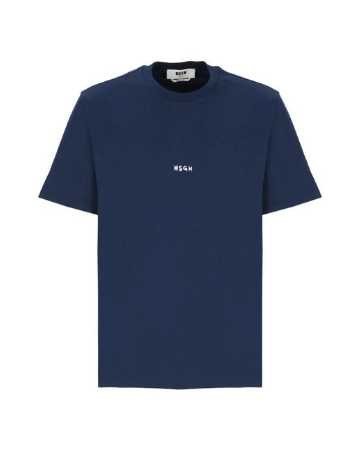 T-shirt in cotone blu con logo di MSGM in Blue da Uomo