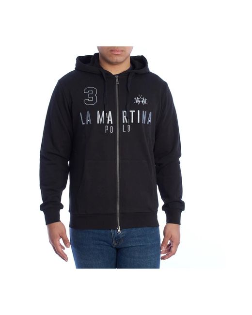La Martina Hoodies & Sweatvesten ,Zwart ,Katoen Hooded Zip-Up Sweatshirt in het Blue voor heren