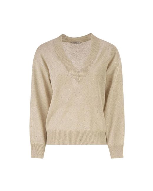 Brunello Cucinelli Natural V-Neck Knitwear
