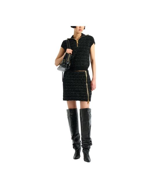 Balmain Korte Tweed Rok Met Rits in het Black