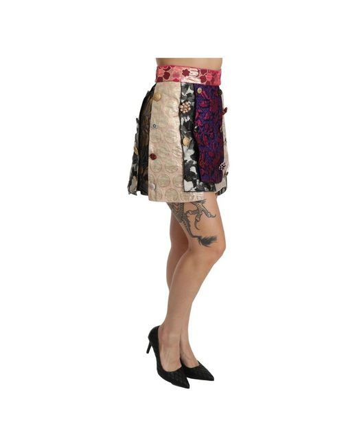 Dolce & Gabbana Purple Multicolor Floral Jacquard Crystal Skirt