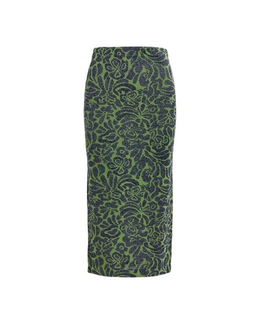 Essentiel Antwerp Green Alpaka Jacquard Midi Rock Grün Blau