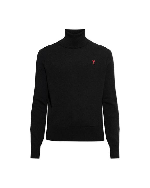 AMI De Coeur Wool Turtleneck Sweater in het Black voor heren