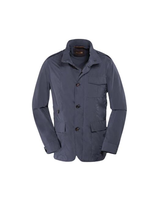 Moorer Iridescent field jacket mit versteckter kapuze,leichte jacke,sahara-jacke mit aufgesetzten taschen in Blue für Herren