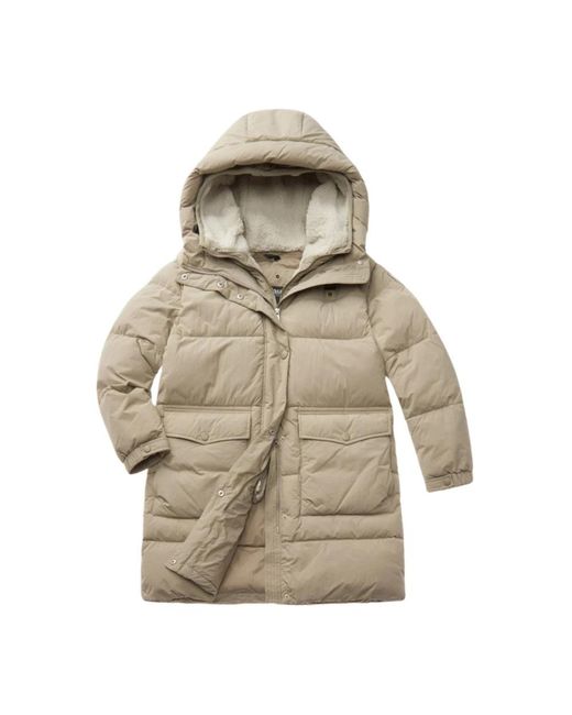 Blauer Jassen ,Nylon Lange Nylon Jas Met Inzetstuk Aan De Voorkant in het Natural