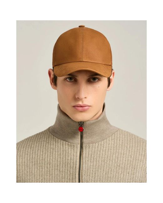 Kiton Leren Baseballpet in het Brown voor heren