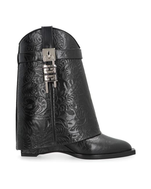 Givenchy Black Shark Lock Cowboy Ankle Boots