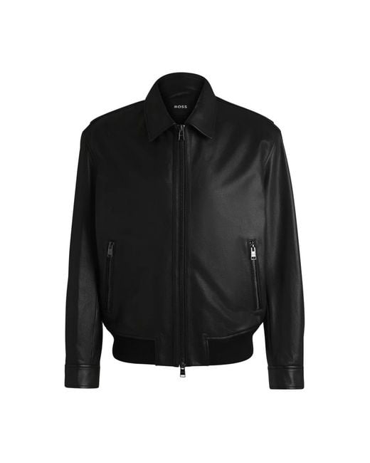 HUGO Black Leather Jackets for men