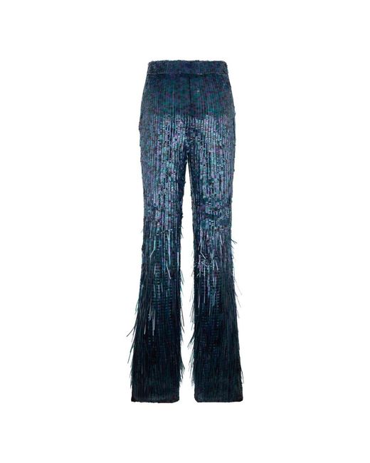 Alberta Ferretti Broek Met Wijde Pijpen En Pailletten in het Blue