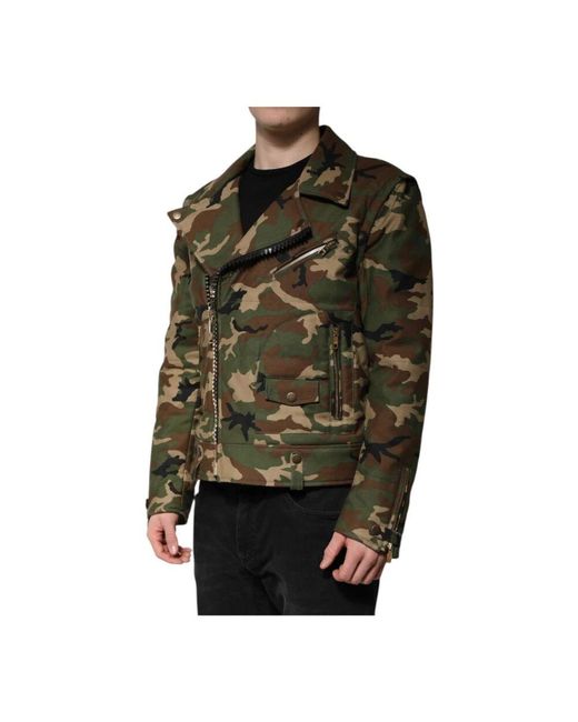 Dolce & Gabbana Camouflage Bikerjacke Mit Reißverschluss in Green für Herren