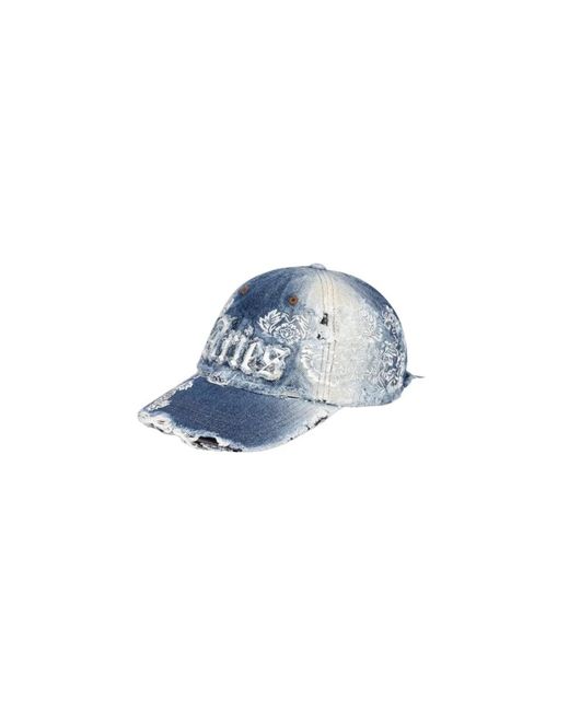 Aries Accessoires ,Blauw ,Katoen Destroyed Lace Cap in het Blue