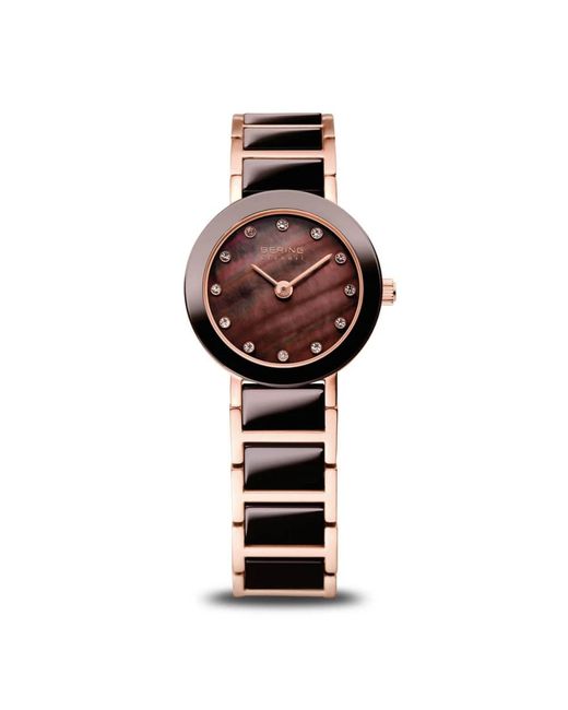 Bering Accessoires ,Bruin Keramisch Horloge 22 Mm Armband Roestvrijstalen Band Met Keramische Elementen Roségoud 11422-765 in het Brown