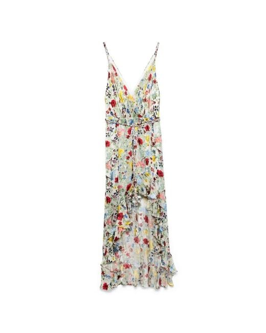 Alice + Olivia Metallic Bunt Gerüschtes High-Low Kleid