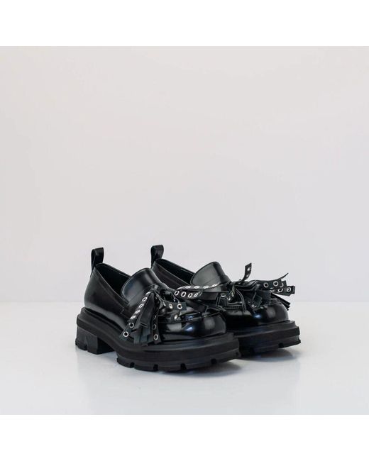 Elena Iachi Black Schwarzer gürtel mokassin stil schuh