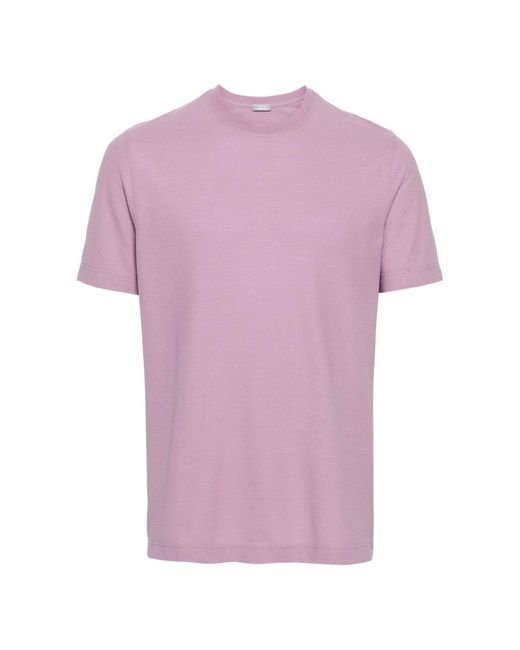 T-shirt in cotone con 3 bottoni di Zanone in Purple da Uomo