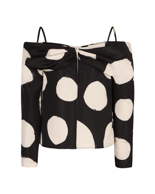 Nina Ricci Polka-Dot Off-Shoulder Katoenen Top in het Black
