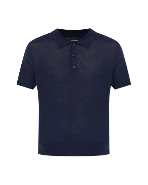 DSquared² Tops ,Blauw ,Wol Wollen Polo Met Geborduurd Logo in het Blue voor heren