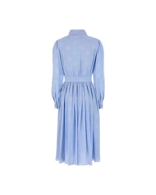 Dolce & Gabbana Blue Hellblaues Satin Hemdkleid