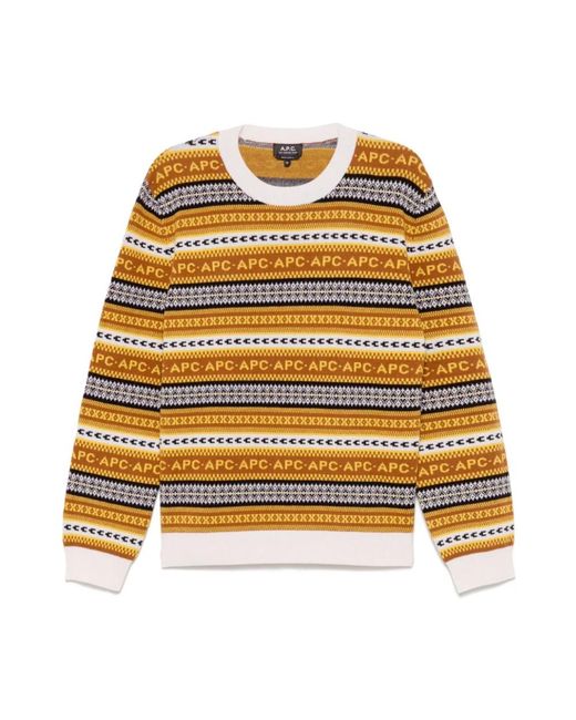 A.P.C. Bruine Malcom Pullover Trui in het Yellow voor heren