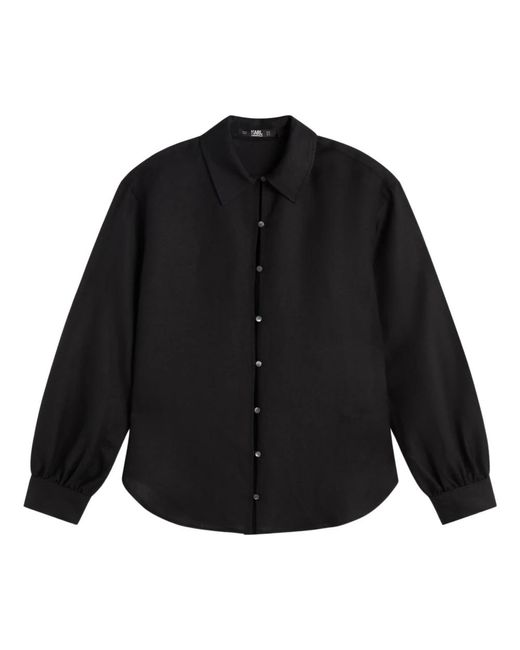 Blusa de lino con mangas voluminosas Karl Lagerfeld de color Black