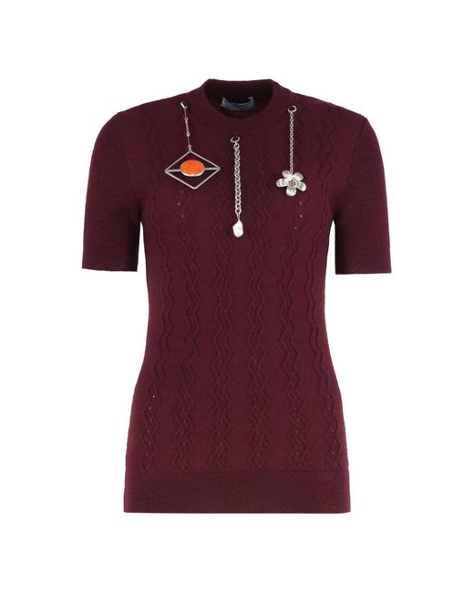 Prada Red Short-Sleeved Wool Shirt With Charms