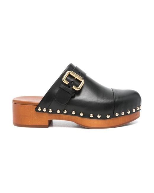 Chloé Black Schwarze Slip-On Sandalen Mit Blockabsatz