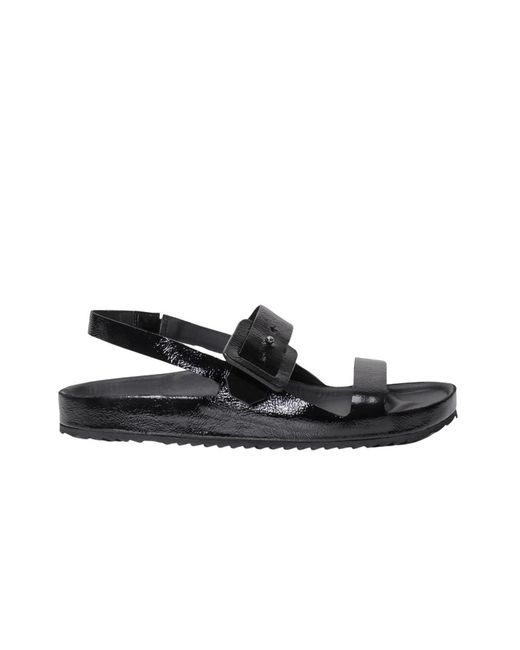 Roberto Del Carlo Black Schwarze lackleder flache sandalen mit schnalle