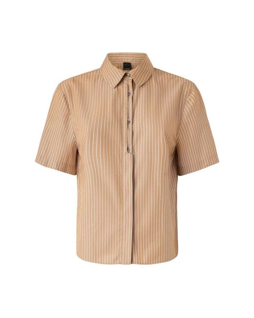 Pinko Overhemden ,Bruin ,Katoen Gestreept Shirt in het Natural