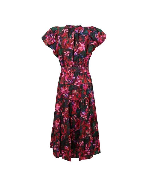 Ulla Johnson Red Langes Kleid Mit Weiten Ärmeln