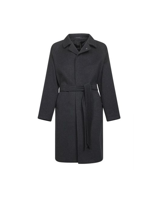Tagliatore Black Belted Coats for men