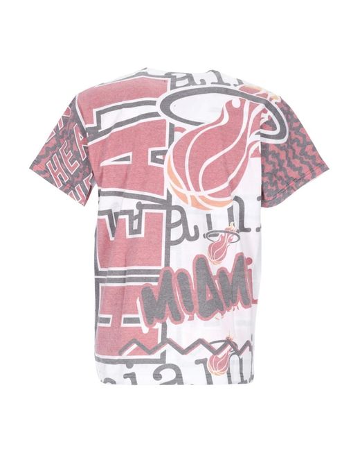 Mitchell & Ness Tops ,Wit ,T-Shirt in het Pink voor heren