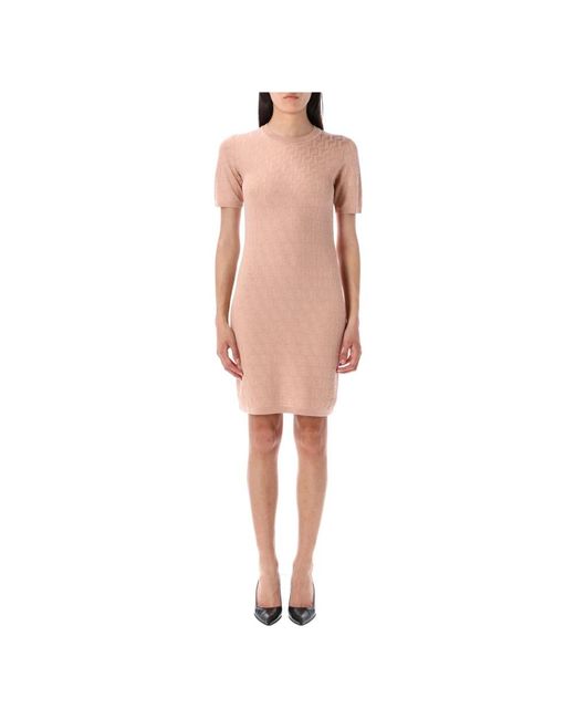 Fendi Kleedjes ,Roze ,Katoen Roze Gebreide Mini Jurk Met Ff Motief in het Pink