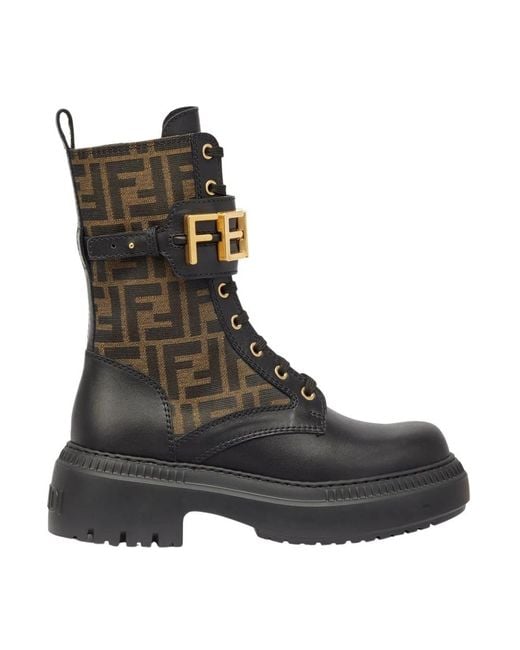 Fendi Brown Combat Boots Graphy