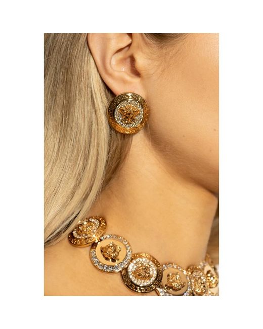 Versace Oorbellen Met Glinsterende Kristallen in het Metallic