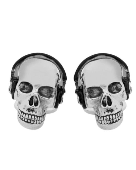 Paul Smith Accessoires ,Grijs ,Skull With Headphones Cufflinks in het Black voor heren