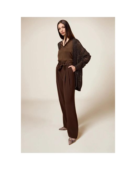 Oltre Broeken ,Bruin ,Polyester Wijdvallende Broek Met Riem in het Brown