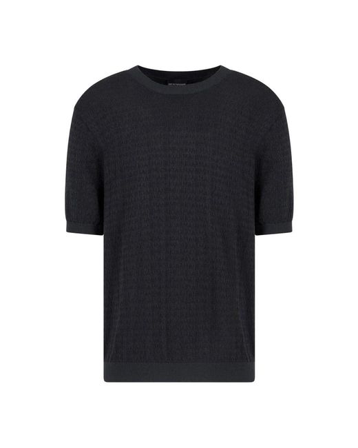 Emporio Armani Lettering Intarsio Pullover Kurzarm Gerippt in Black für Herren