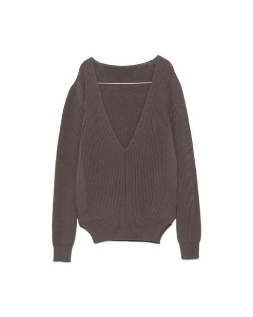 Rick Owens Gray V-Neck Knitwear