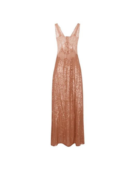 Elisabetta Franchi Brown Carpet Spitzen- Und Paillettenkleid