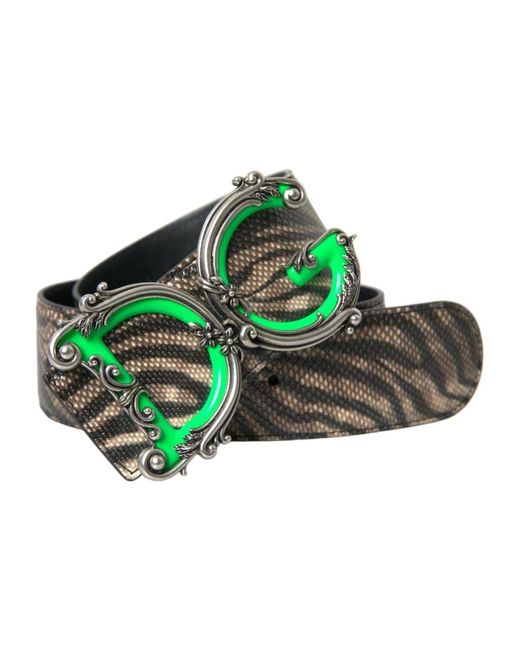 Dolce & Gabbana Green Luxuriöser zebra-leder-gürtel
