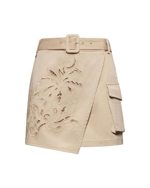 Silvian Heach Natural Baumwollminirock Mit Lochstickerei Und Cargotaschen