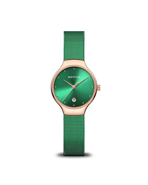 Bering Accessoires ,Groen ,Dameshorloge Cassic Collection Roestvrijstalen Armband En Saffierglas Groene Verlichting 13326-868 in het Green