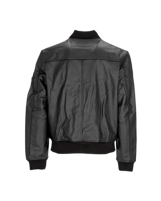 Alpha Industries Jassen ,Zwart ,Leer Zwarte Leren Bomberjack Met Rits in het Black voor heren