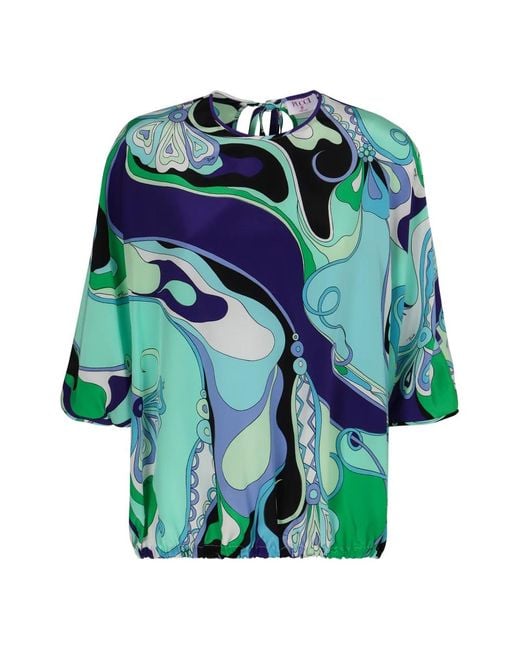Emilio Pucci Zijden Blouse Met Marmo-Print in het Green
